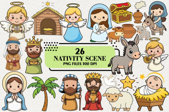 Kawaii Christmas Nativity Scene Clipart