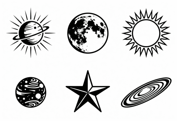 Space Planets Moon Sun Star Galaxy Icons