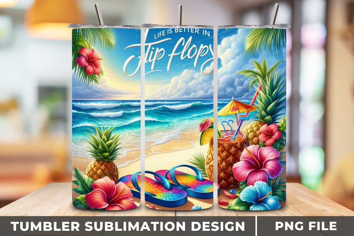 Tropical Beach Summer 20 Oz Tumbler Wrap Graphic by CraftLab Digital ...
