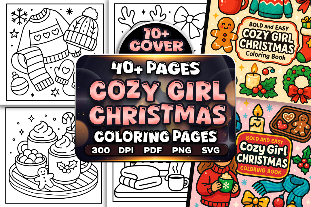 Easy Cozy Girl Christmas Coloring Pages