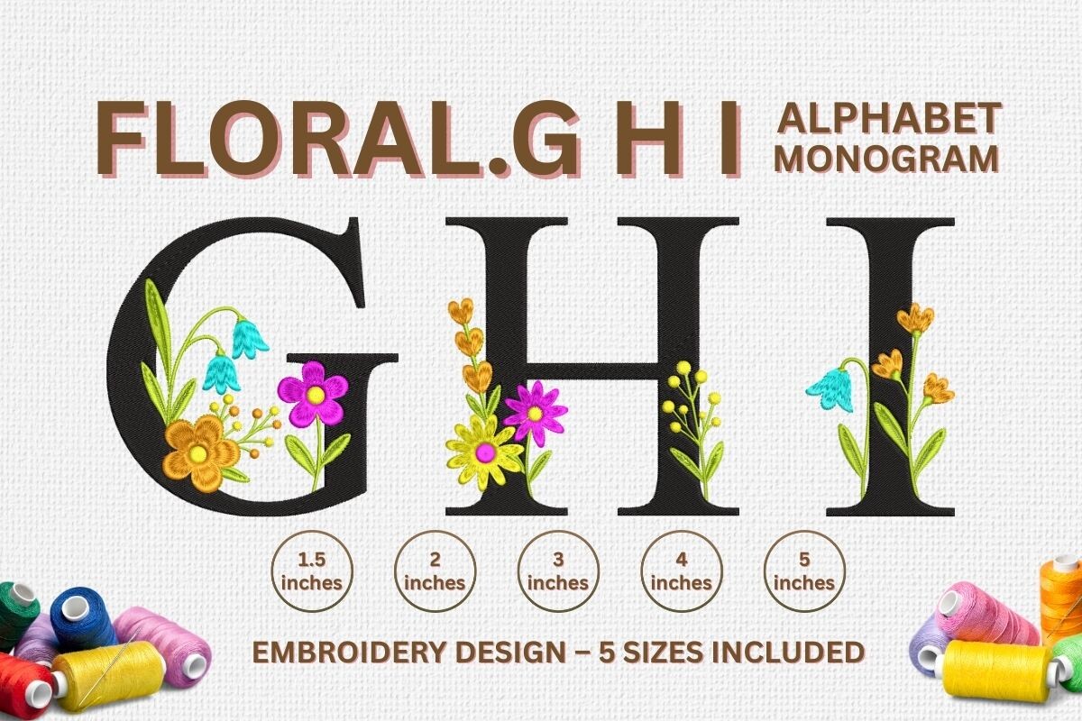 Floral Monogram Alphabet - G H I