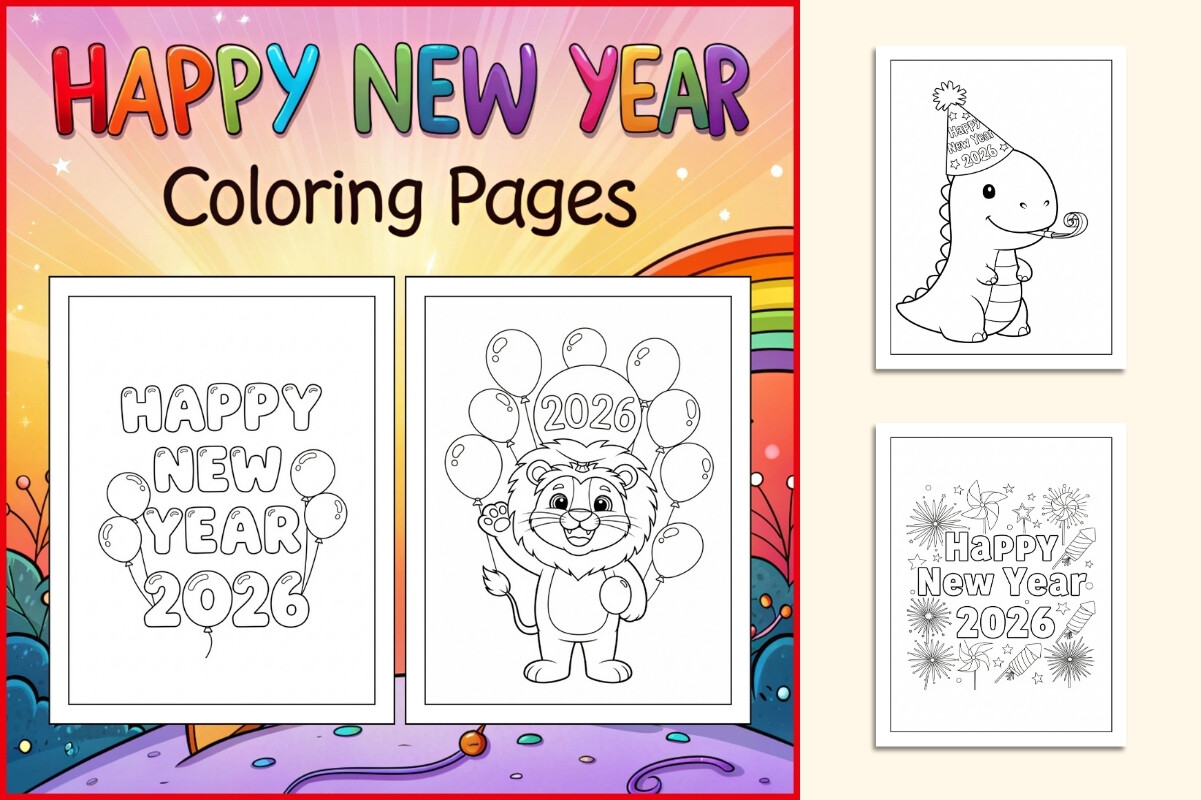 Happy New Year 2026 Coloring Pages