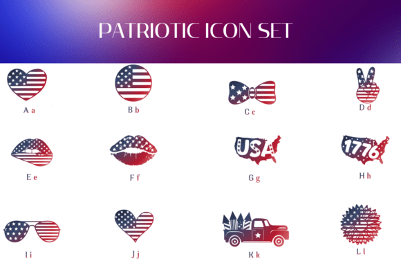 Patriotic Icon Set Font PNG with transparent background - Preview 1