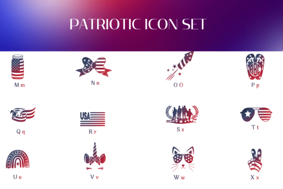 Patriotic Icon Set Font PNG with transparent background - Preview 2