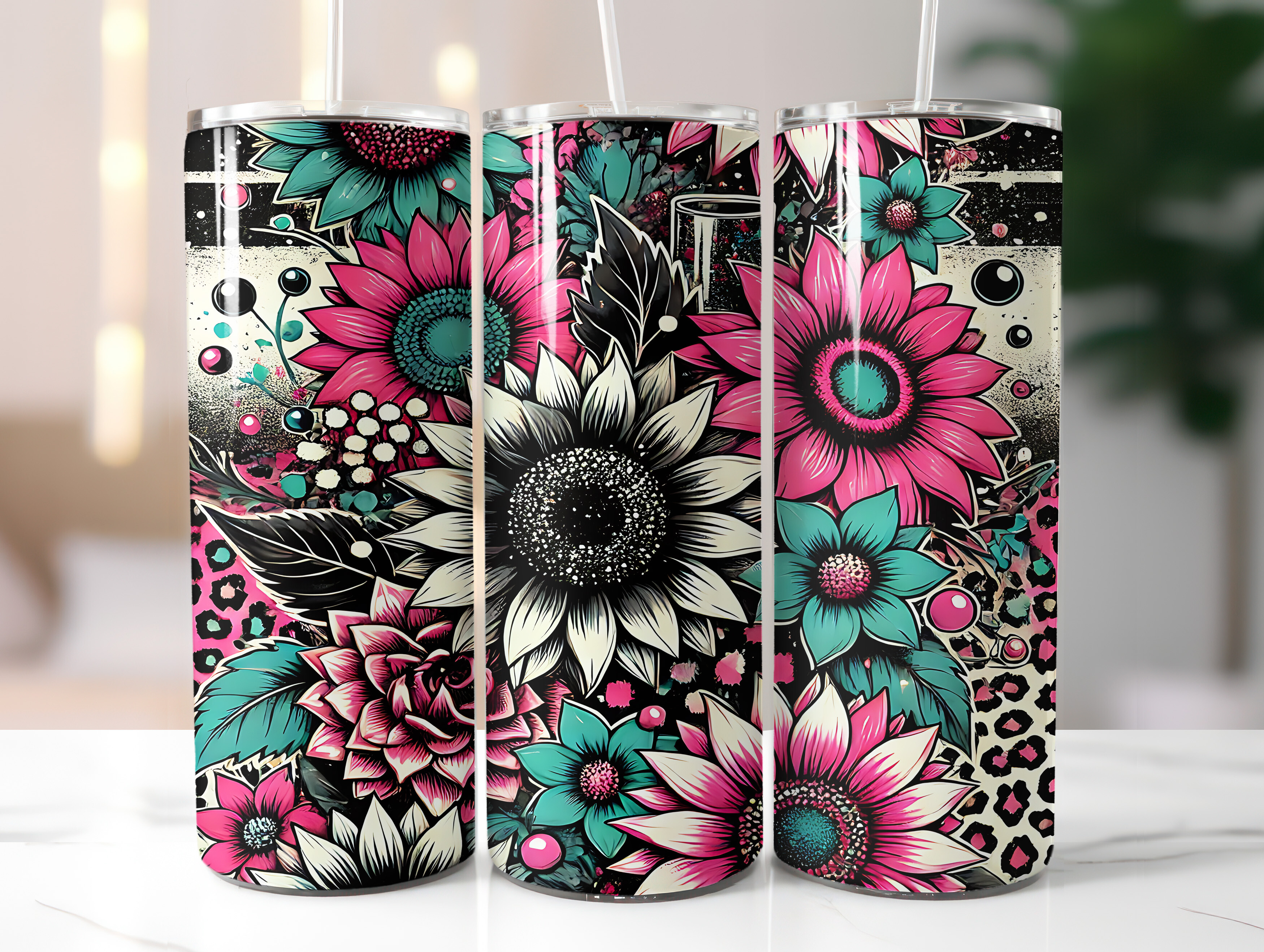 Sunflower Cow 20oz Tumbler Wrap Design