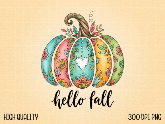 Colorful Fall Pumpkin with Heart Graphic T-shirt Designs By ns_yeasmin