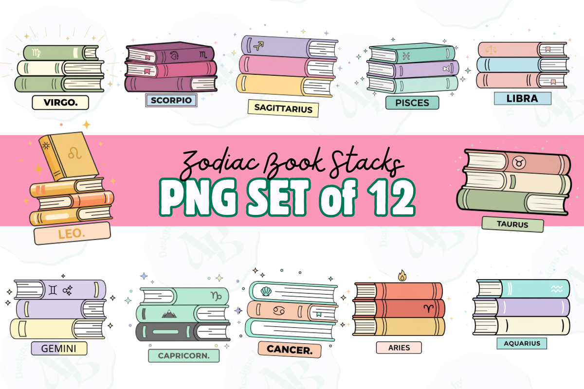 Bookish Zodiac Signs Clip Art Colletion