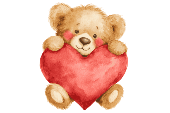 Cute Teddy with Red Heart PNG