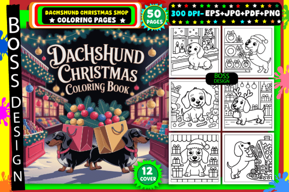Dachshund Christmas Shop Coloring Pages