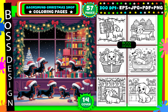 Dachshund Christmas Shop Coloring Pages