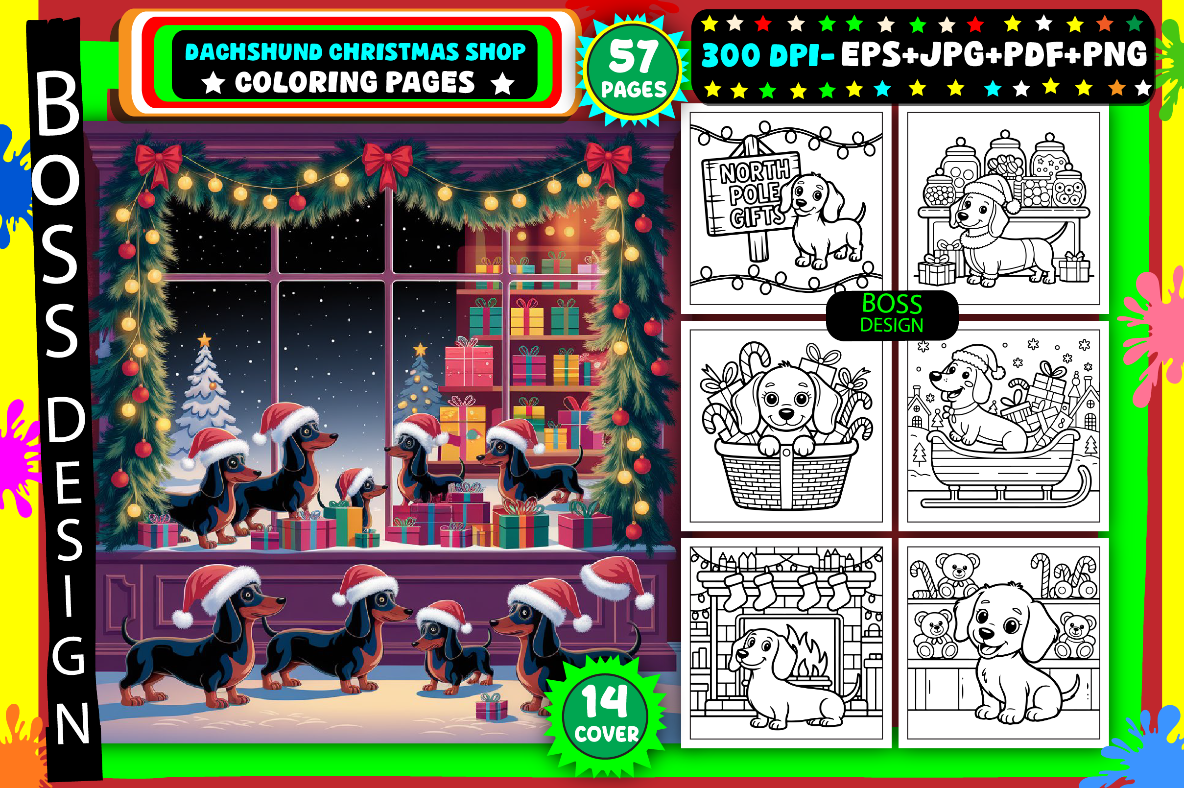 Dachshund Christmas Shop Coloring Pages