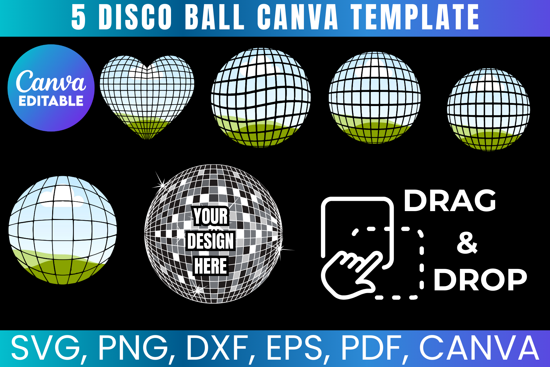 Disco Ball Canva Frames Bundle Template