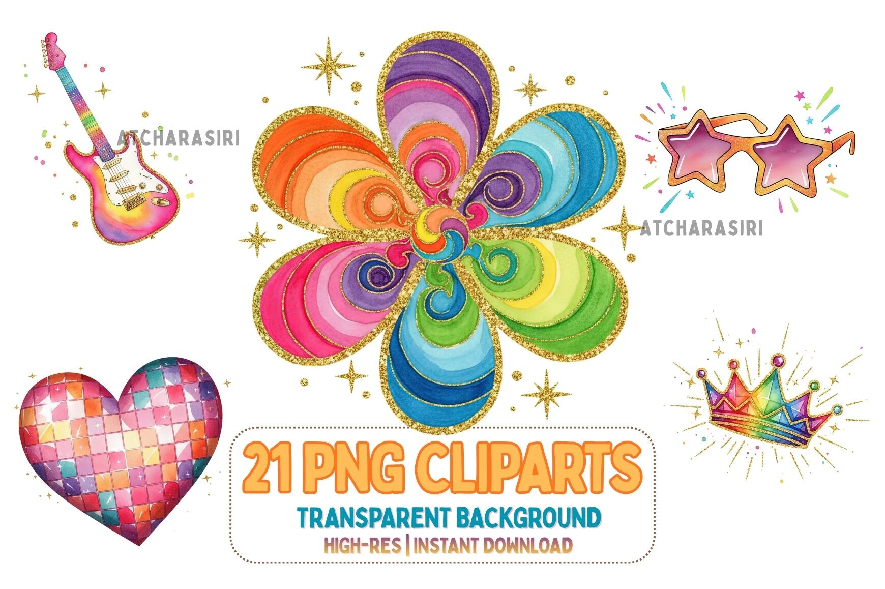 Disco Party Elements Clipart Set