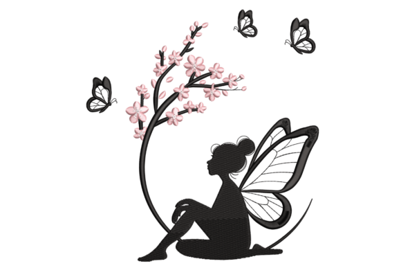Fairy & Butterflies Under Blossoms