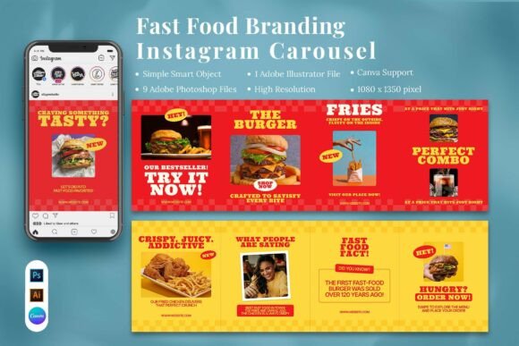 Preview of Fast Food Branding Instagram Carousel & food social media design template