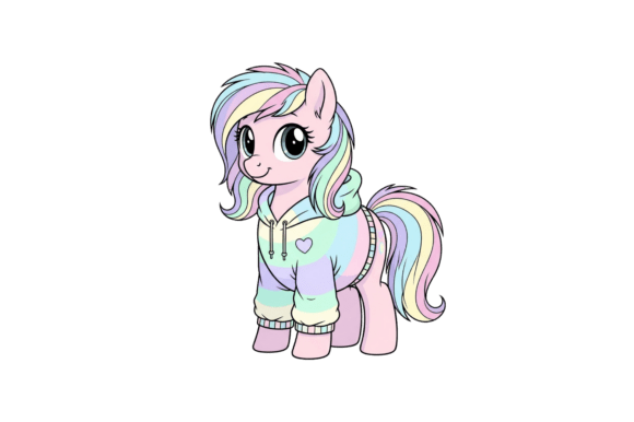 Happy cartoon pony with pastel colors
