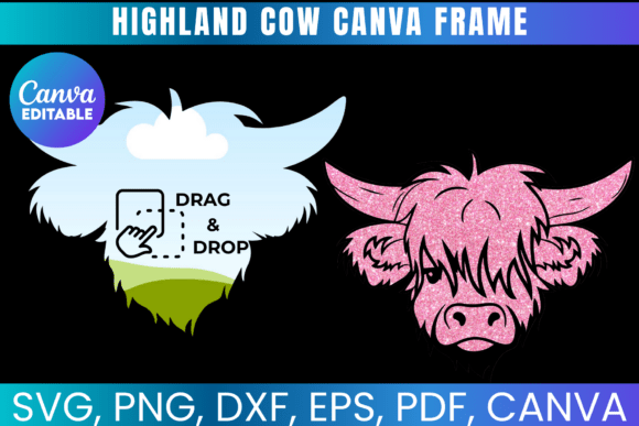 Highland Cow Canva Frame Template