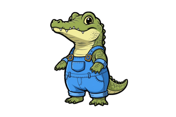 Little cartoon alligator in overalls