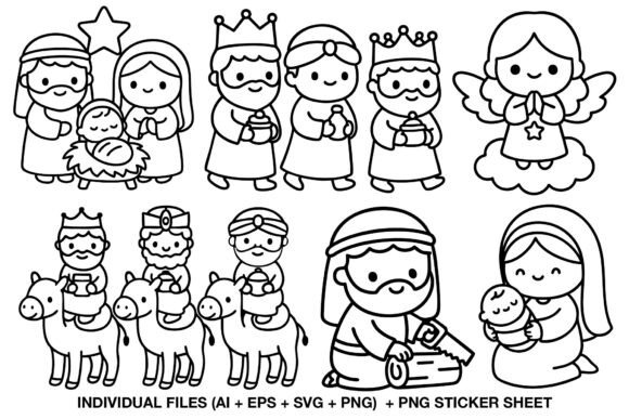 Nativity Line Art Clipart Set