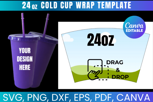 No Hole 24oz Cold Cup Wrap Template