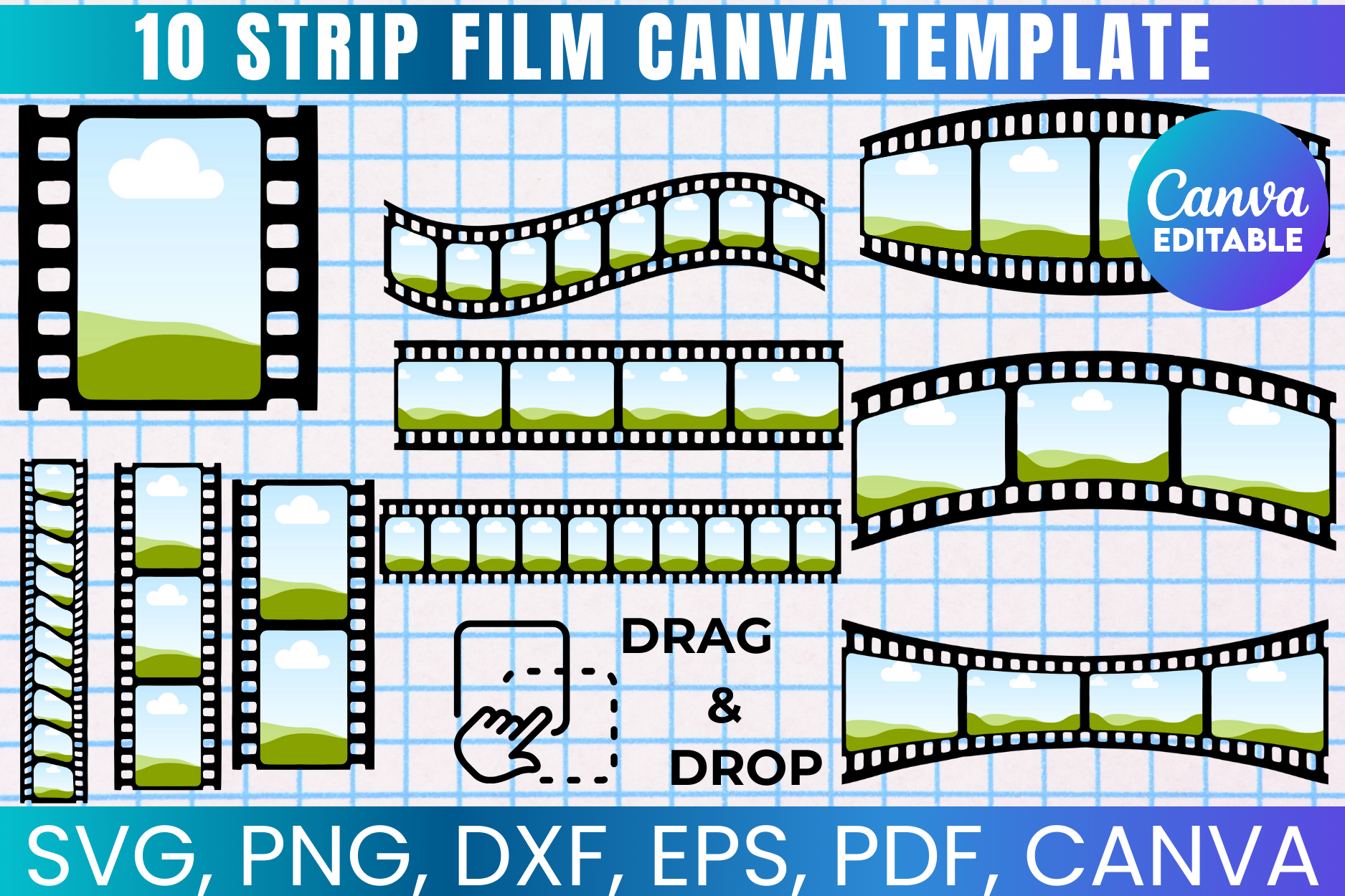 Photo Strip Film Canva Frames Template
