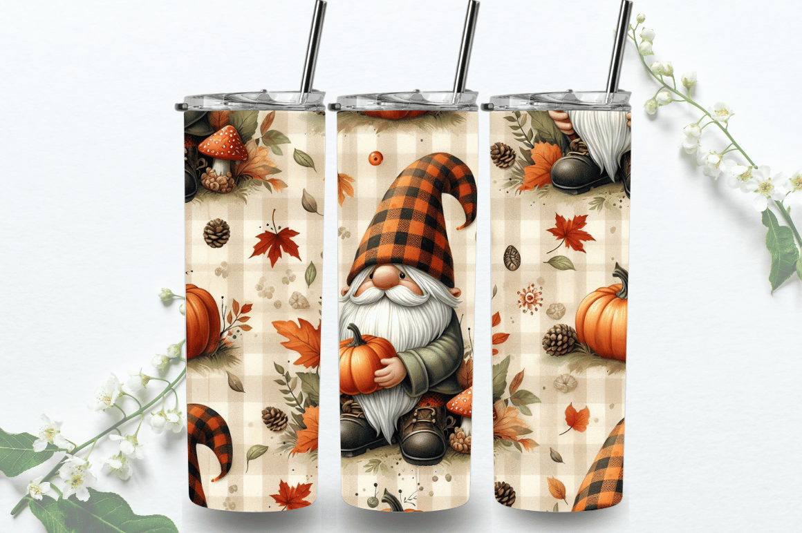 Pumpkin Gnome Fall Tumbler Wraps Design