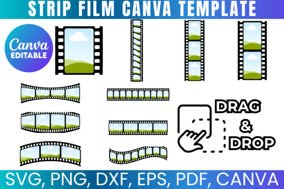 Retro strip film Canva photo frame template