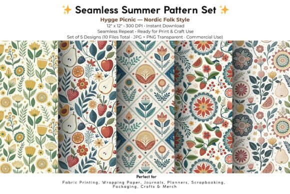 Picnic Pattern Ripped Paper Summer Nordic Picnic Pattern Set Graphic by anchun.butterfly · Creative ...