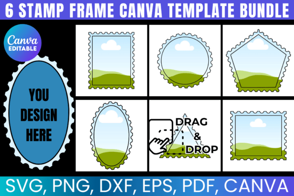 6 Stamp Frame Canva Template Bundle