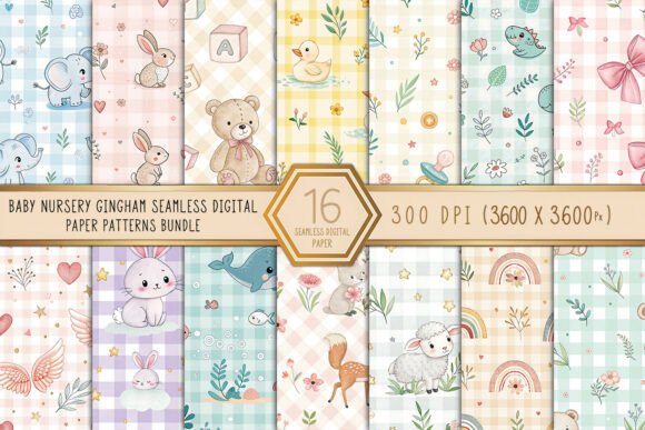 Baby Nursery Gingham Digital Paper Bundl
