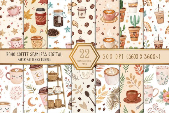Boho Coffee Seamless Digital Paper Bundl