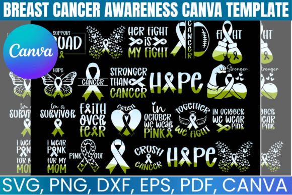 Breast Cancer Awareness Canva frames with pink ribbon graphics