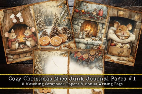 Cozy Christmas Mice Junk Journal Page #1