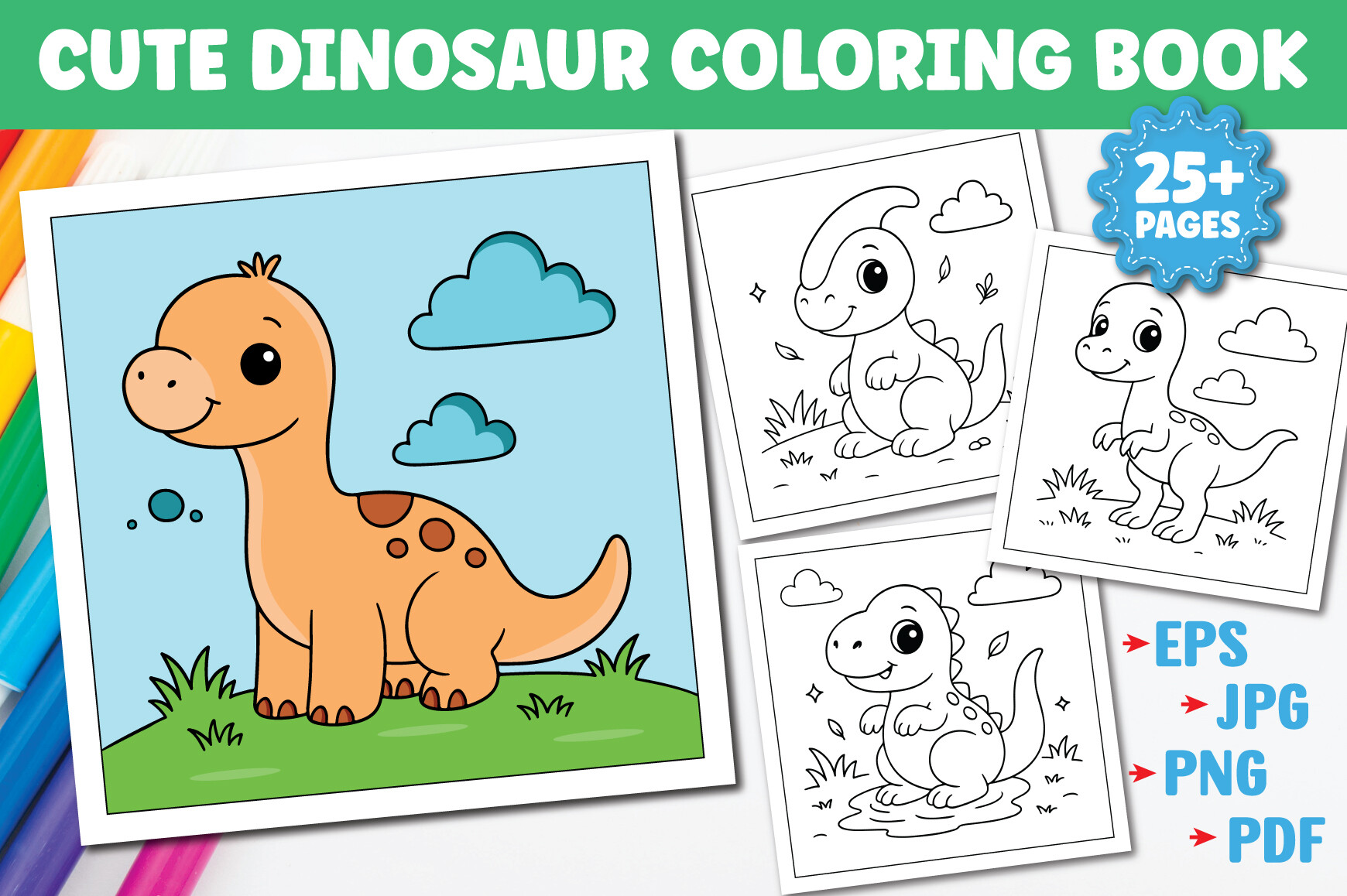 Cute Dinosaur Coloring Book for Kids