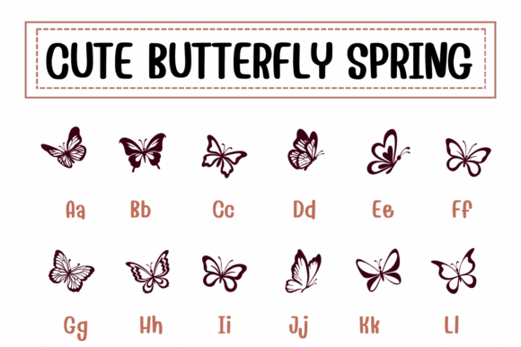 Cute Butterfly Spring Font PNG with transparent background - Preview 1
