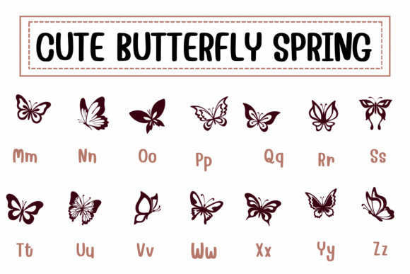 Cute Butterfly Spring Font PNG with transparent background - Preview 2