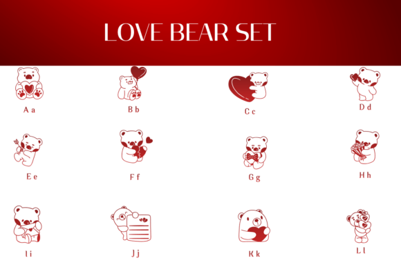 Love Bear Set Font PNG with transparent background - Preview 1