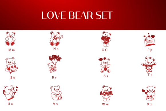 Love Bear Set Font PNG with transparent background - Preview 2