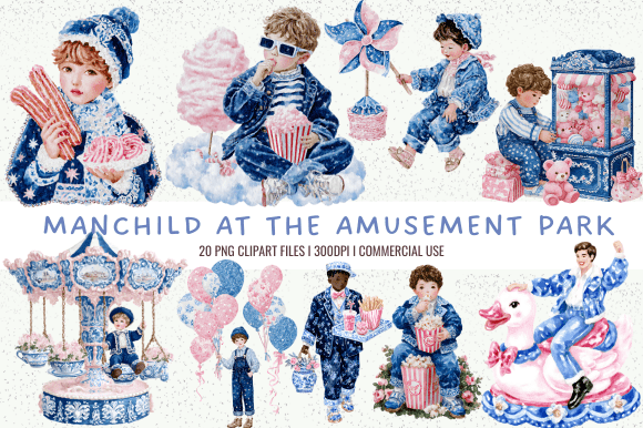 Manchild at the Amusement Park Clipart Gráfico PNGs transparentes de IA Por A Book&Play