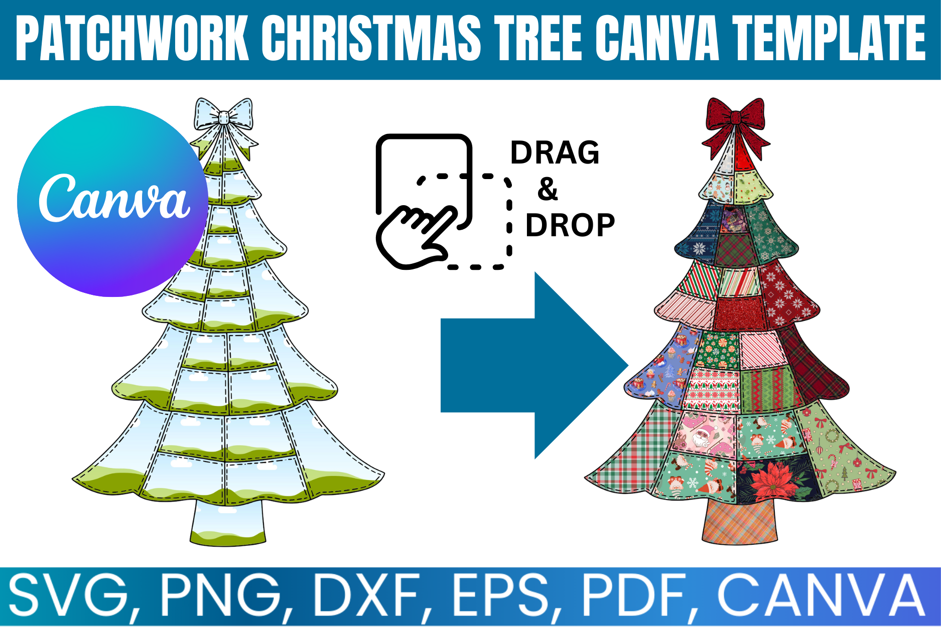 Patchwork Christmas Tree Canva Template