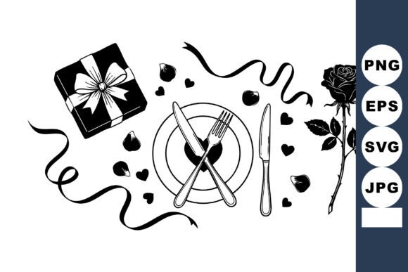 Romantic Valentine Dinner Line Art