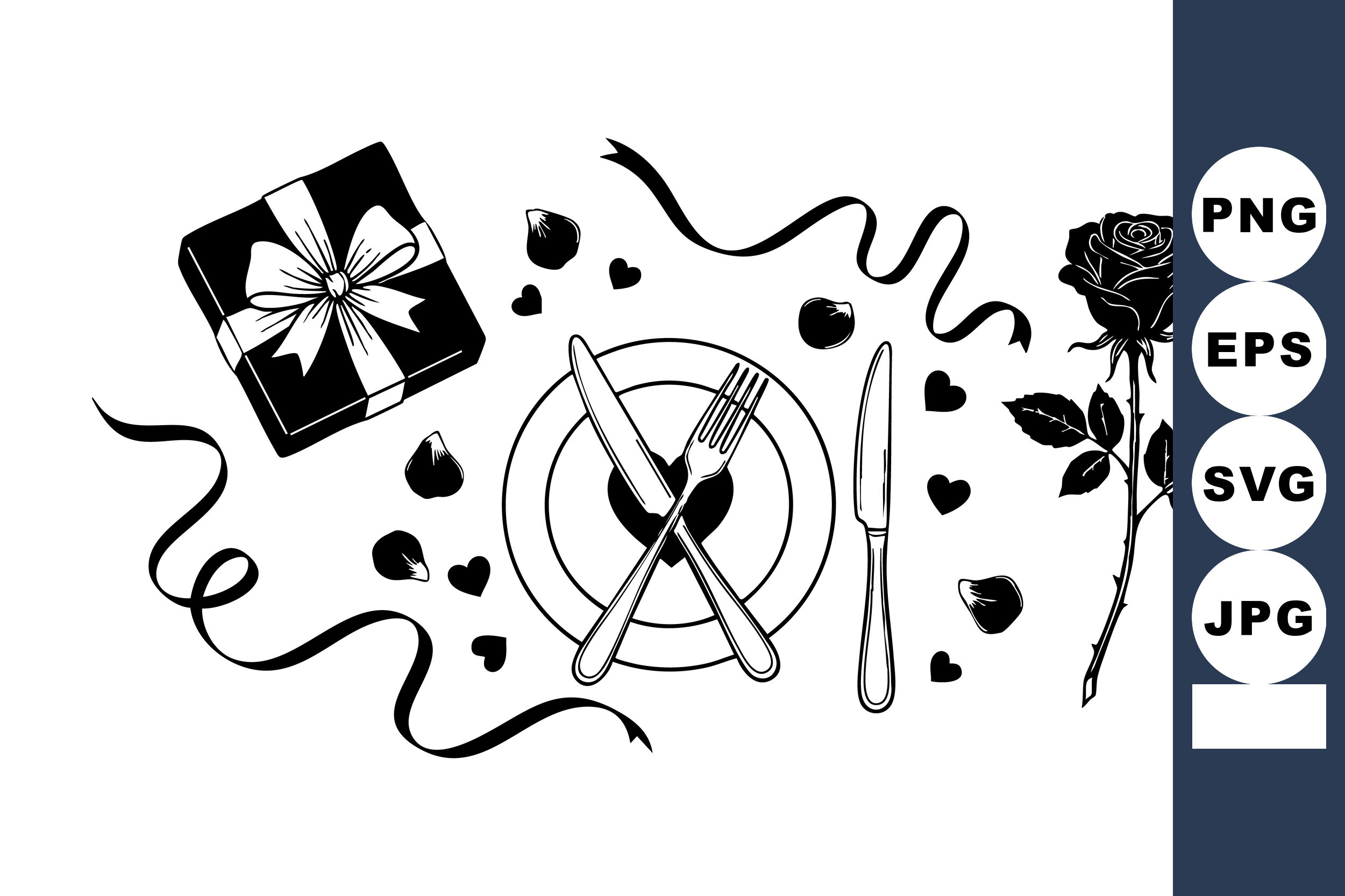 Romantic Valentine Dinner Line Art