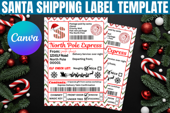Santa Shipping Label Canva Template