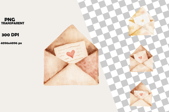 Watercolor Love Letter Envelope Clipart