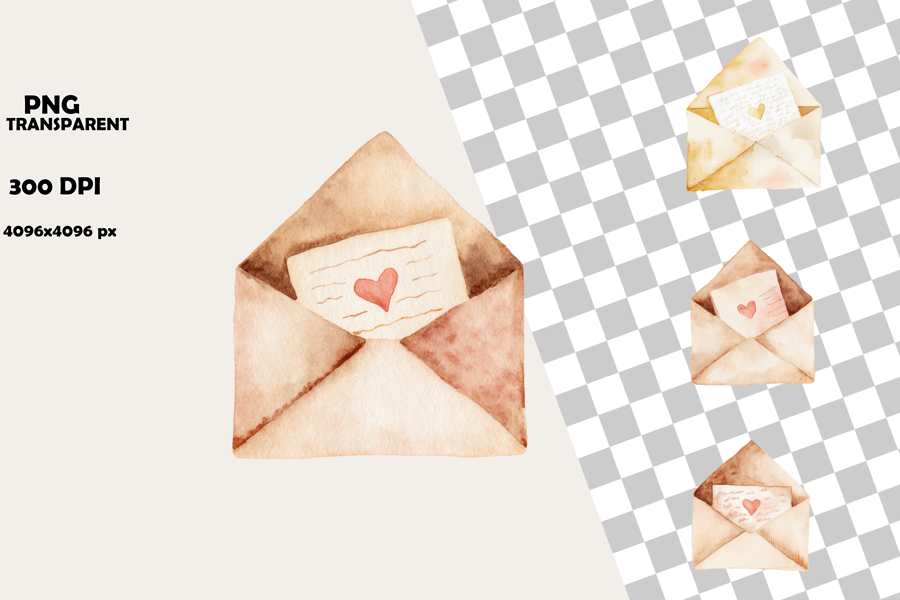 Watercolor Love Letter Envelope Clipart
