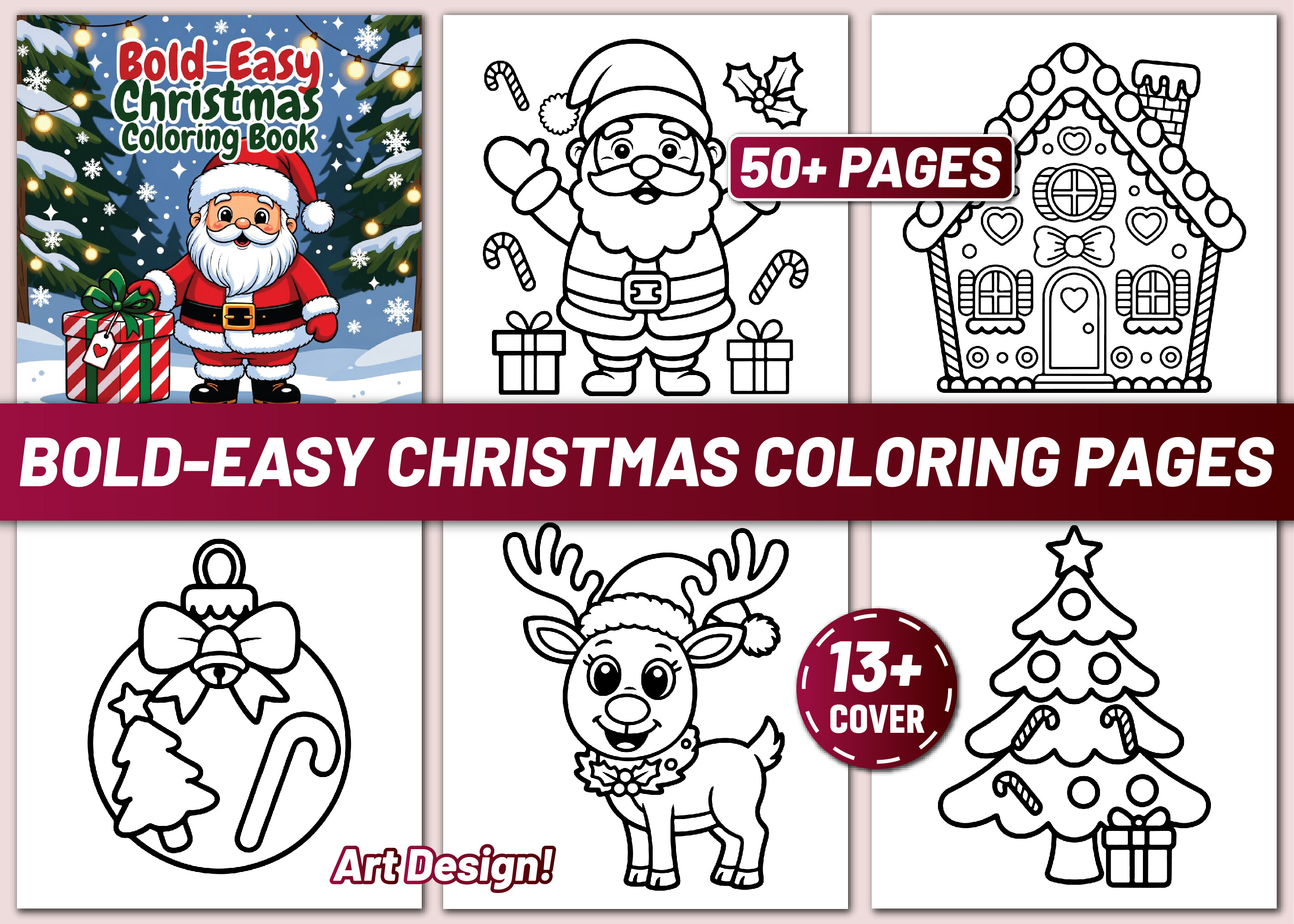 50+ BOLD-EASY CHRISTMAS COLORING PAGES