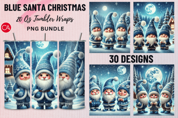 Blue Santa Christmas Tumbler Wrap Bundle Graphics
