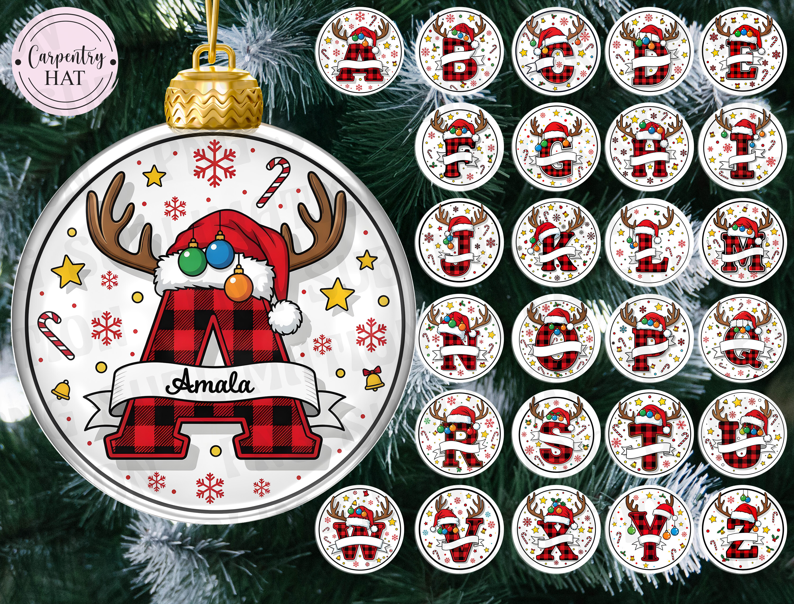 Buffalo Plaid Alphabet Ornament PNG