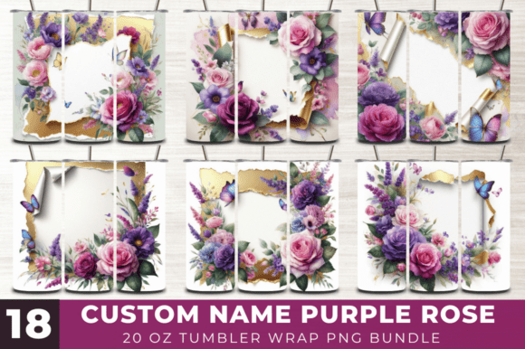 Custom Name Purple Rose Tumbler Wrap Png Graphics