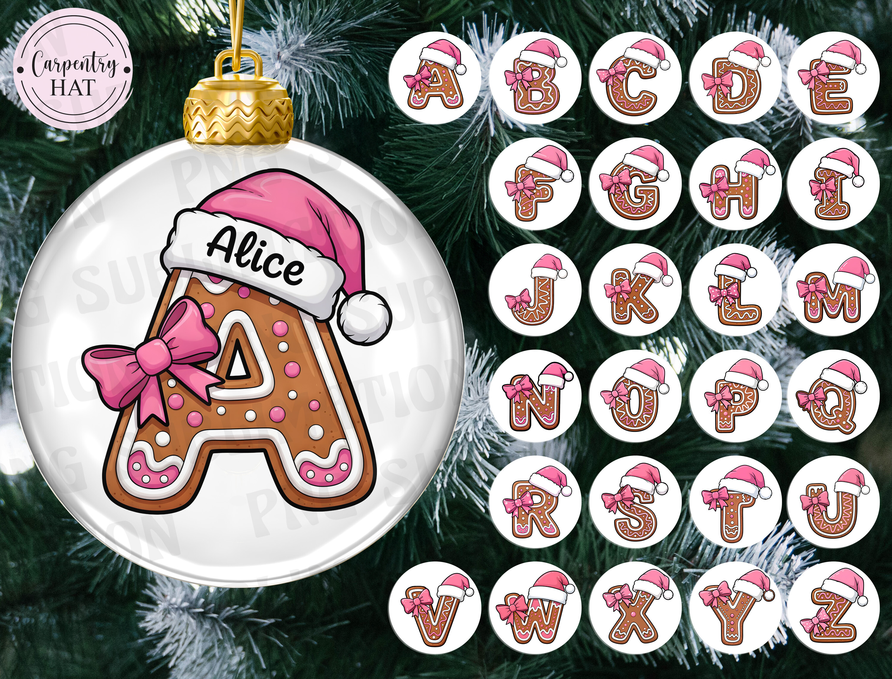 Gingerbread Alphabet Ornament PNG